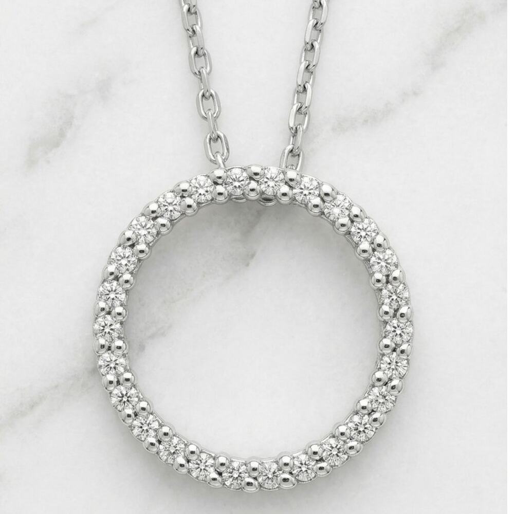 14k White Gold Diamond Infinity Love Circle Pendant Necklace 0.81TCW, 16in